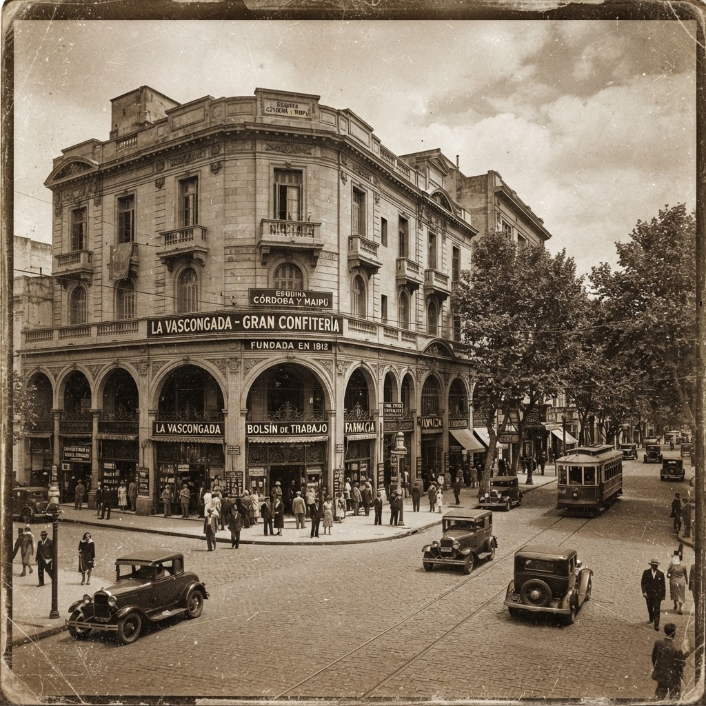 Fotografía histórica del local de La Española Muebles en una esquina de Rosario